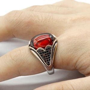 925 Sterling Silver Ring Men's, natural Garnet Stone
